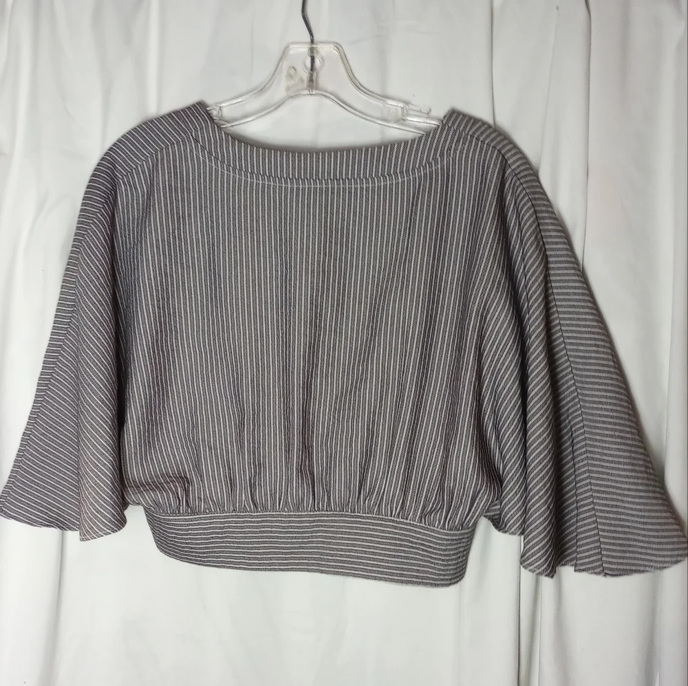 EUC Medium Honey Belle Brown Cream Striped Crop With Cape Sleeves Preppy Baddie - Picture 3 of 7
